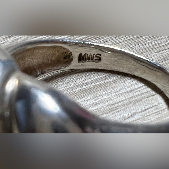 Vintage Designer Signed MWS Sterling Silver Abstract Modernist Ring, Size 8.5 - Picture 8 of 11